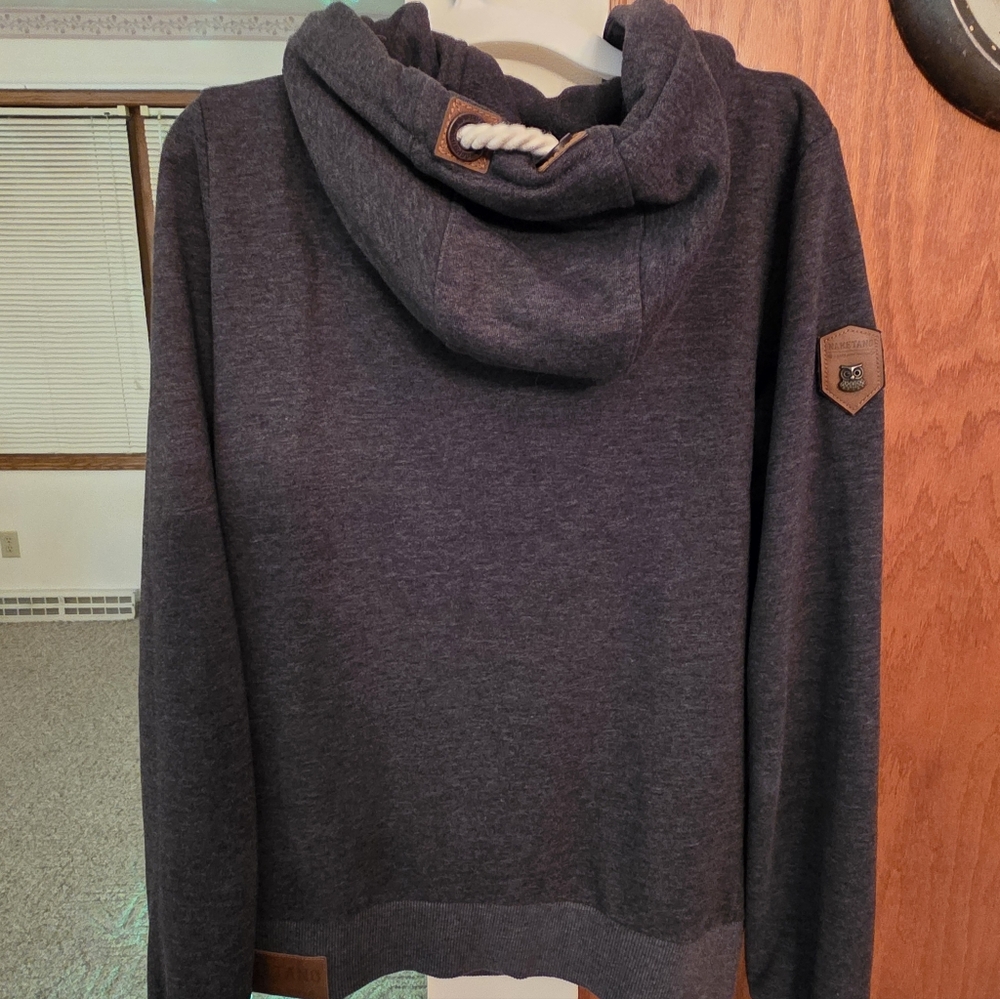Naketano Fleece Cowl Neck Hoodie Medium Charcoal Gray - Picture 4 of 12